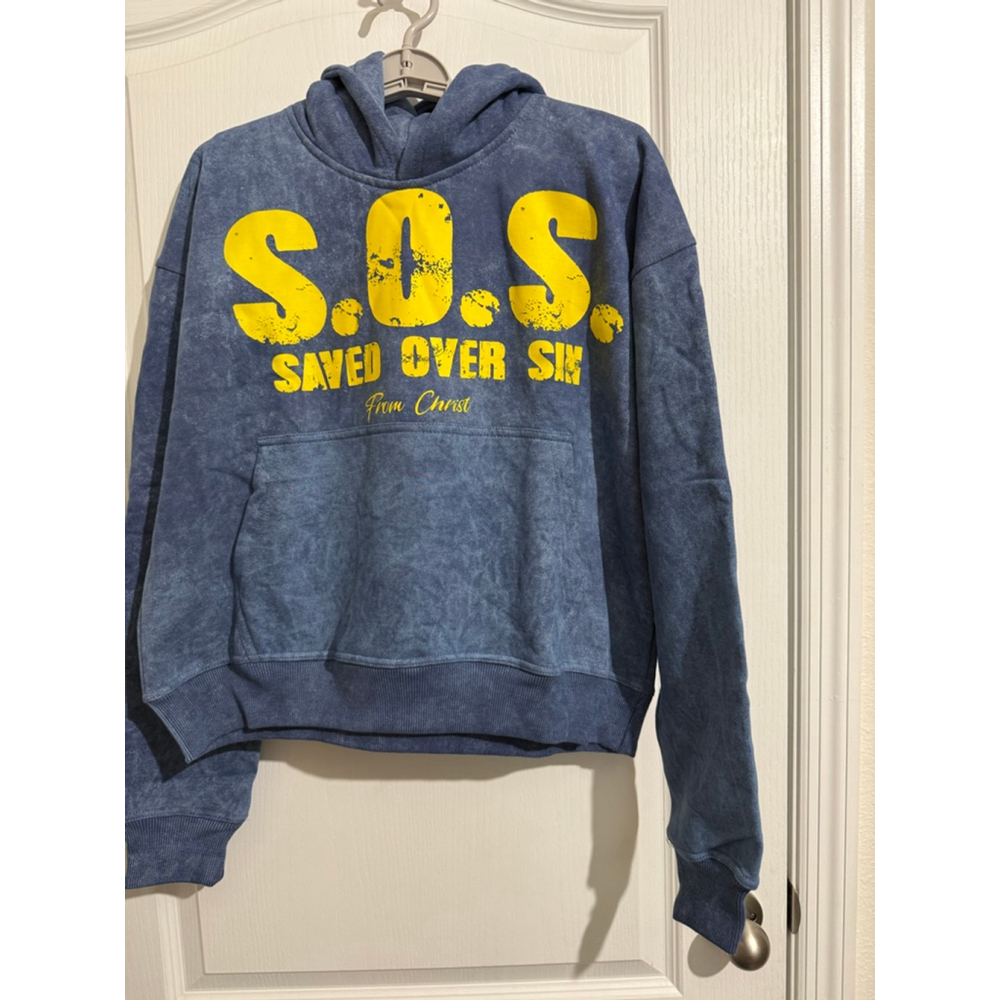 Crowned Saints Blue & Yellow S.O.S. Graphic Hoodie M
